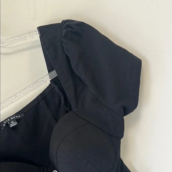 Haute Monde Sz Medium Black Puff Sleeve Lace-Up Crop Top - Picture 4 of 9